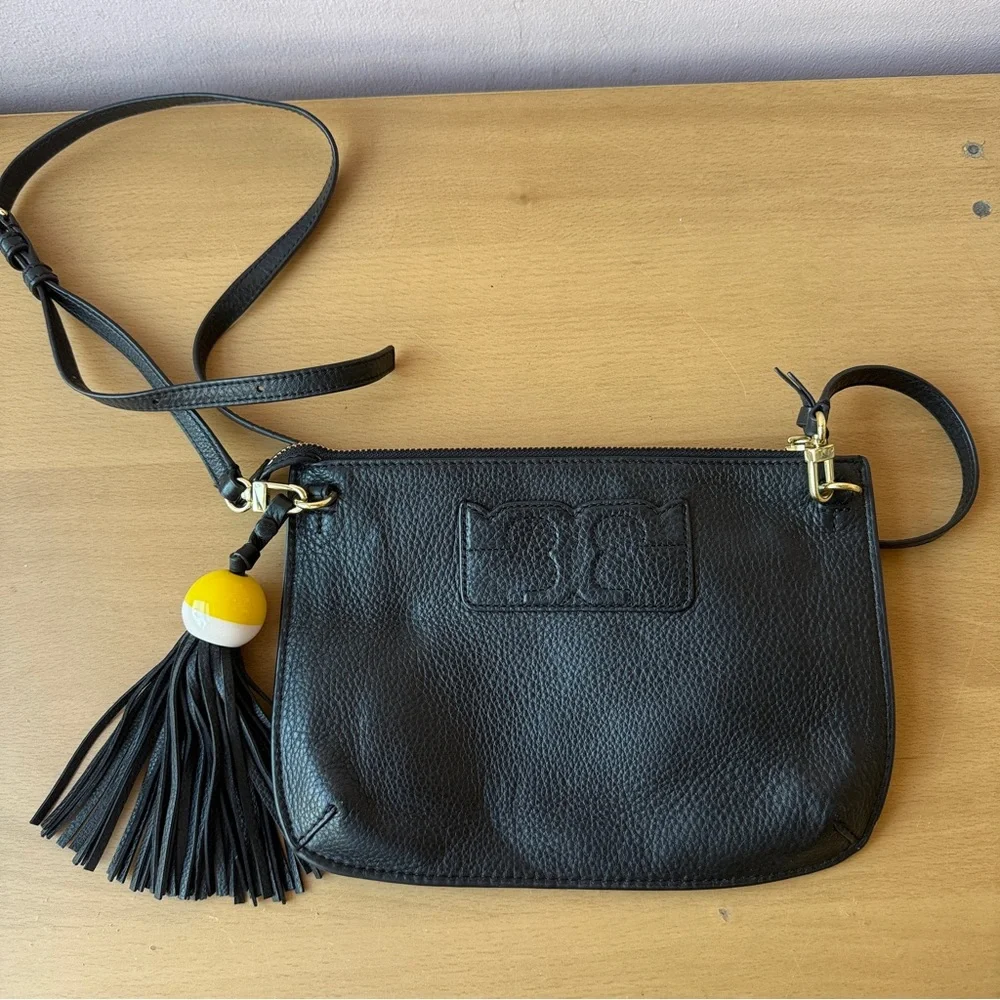 Tory Burch Black Leather Crossbody with Tassel